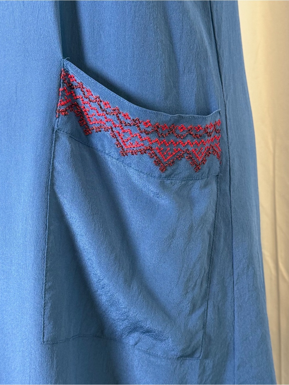 Madewell 100% Silk Embroidered Shift Dress Small Blue Sleeveless Pockets - Picture 8 of 14